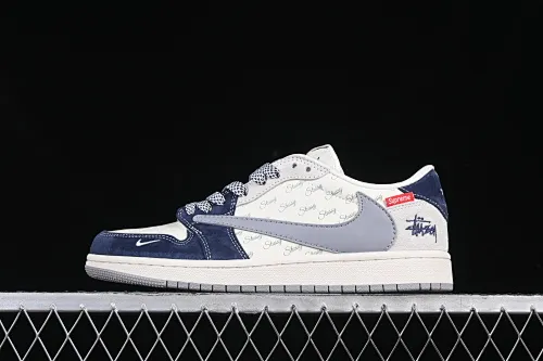 All categories Air Jordan Jordan series basketball shoes Air Jordan 1 Low High-end customized low-top sneakers Travis Scott x Fragment Design x Air Jordan 1 Low OG SP AJ1 Joe 1 Stussi co-branded Gray blue English red label Low-top cultural casual sneakers DM9288-009